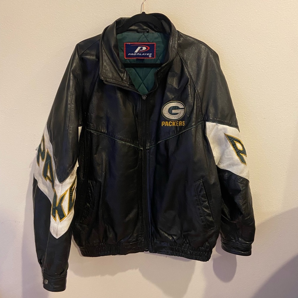 VINTAGE Genuine Leather Pro Player Green Bay Packers Jacket size XL